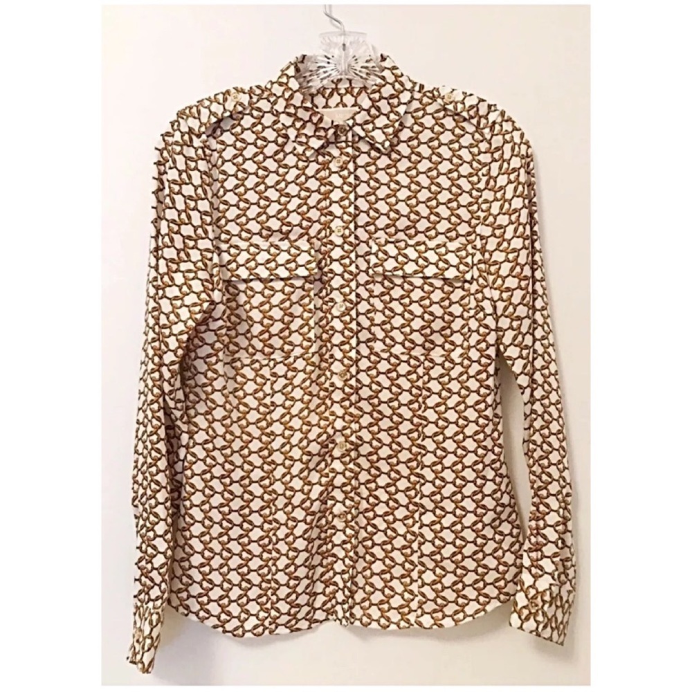 MICHAEL KORS Sz P Gold Chain Button Down Blouse